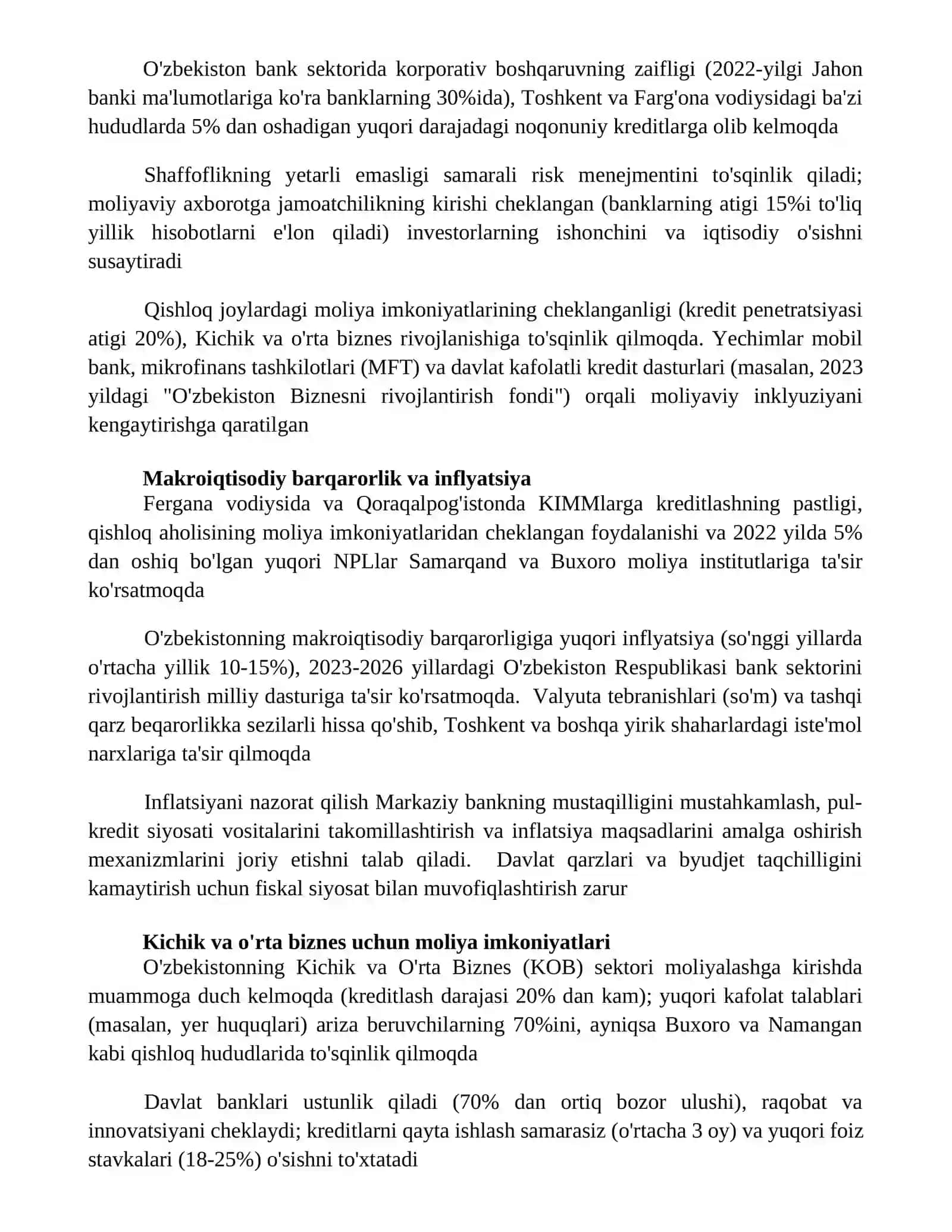 Oʻzbekiston bank tizimidagi asosiy muammolar va yechimlar 4