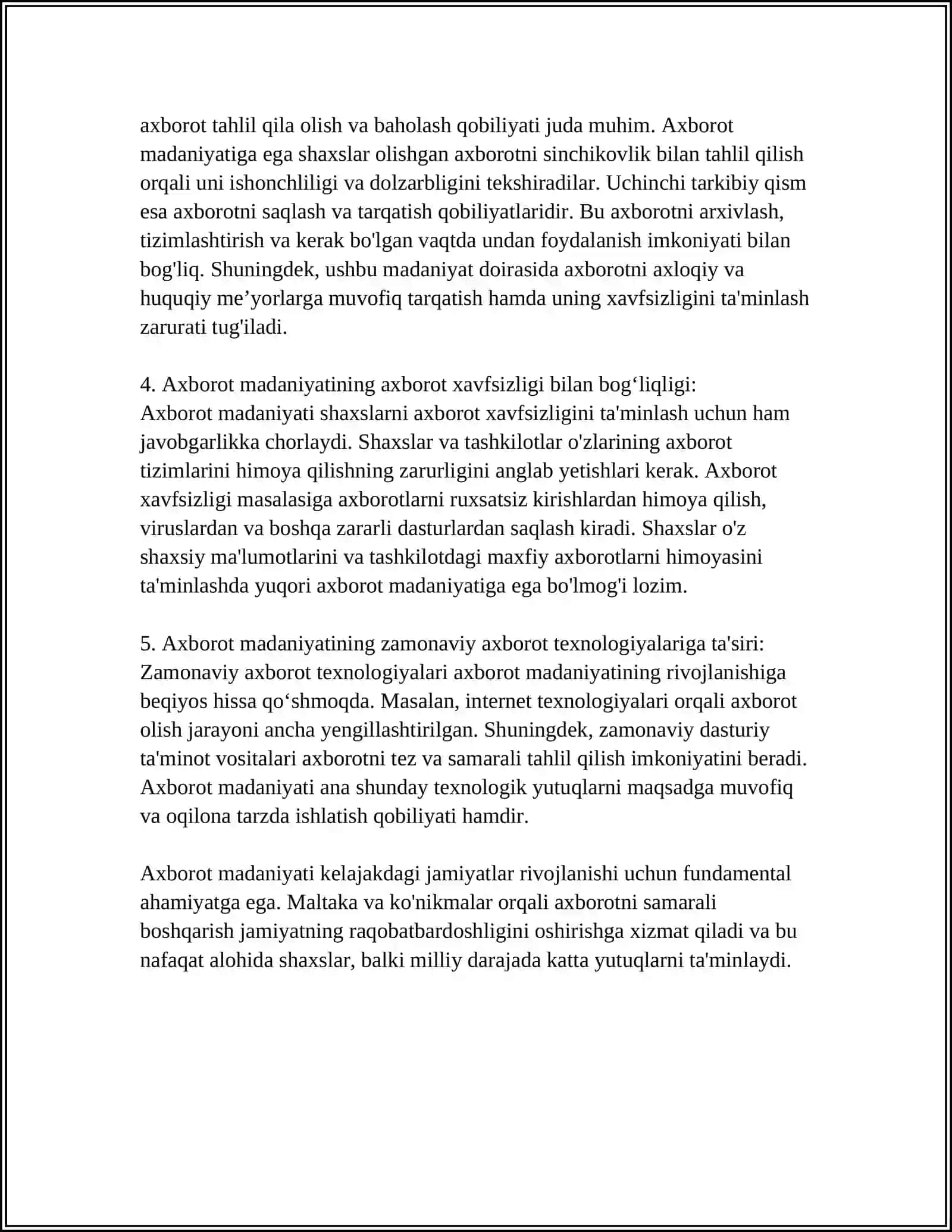 AXBOROT MADANIYATI: MAZMUNI VA TARKIBIY QISMLARI 4