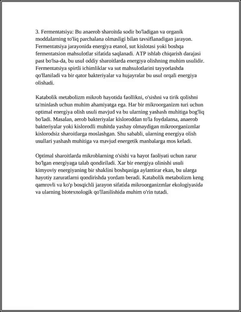 KATABOLIK METABOLIZM. MIKROB HUJAYRASI TOMONIDAN ENERGIYA OLISH USULLARI, TURLARI 4