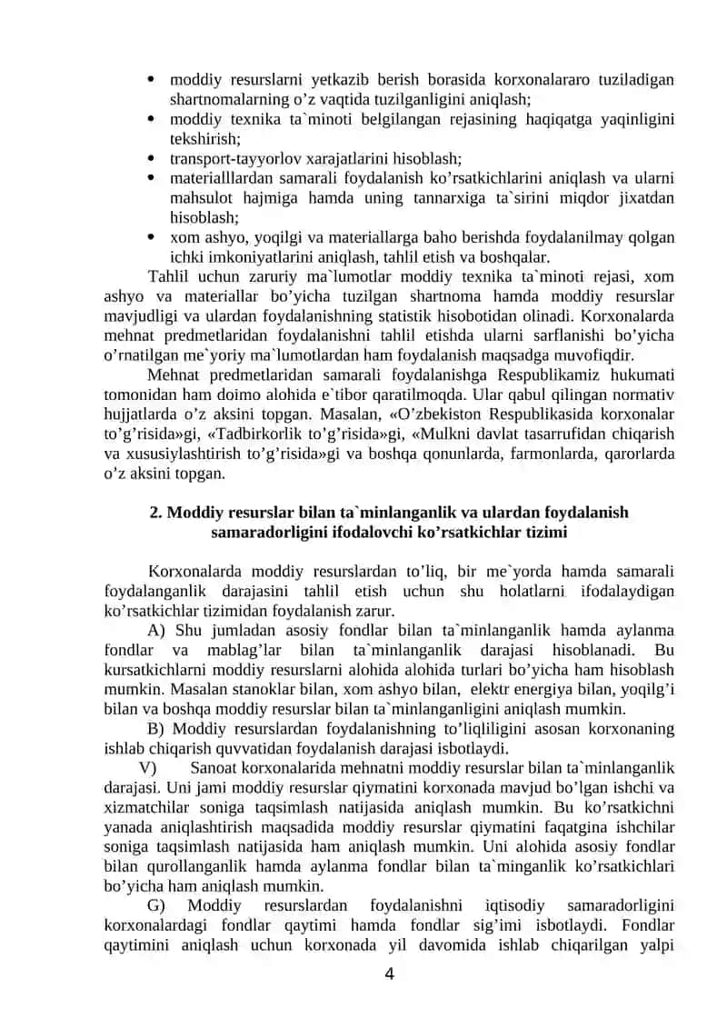 Xo’jalik sub`ektlarining mоddiy resurslar bilan ta`minlanishini tahlili 4