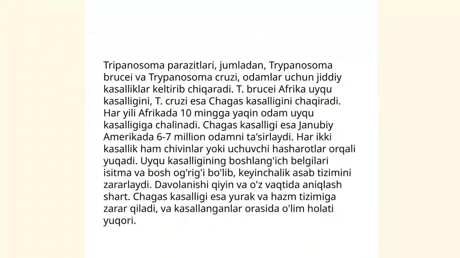 Xivchinlilar odam parazitlari: Tripanosoma, Leyshmaniya, Trixomonada va Iyambliya 4