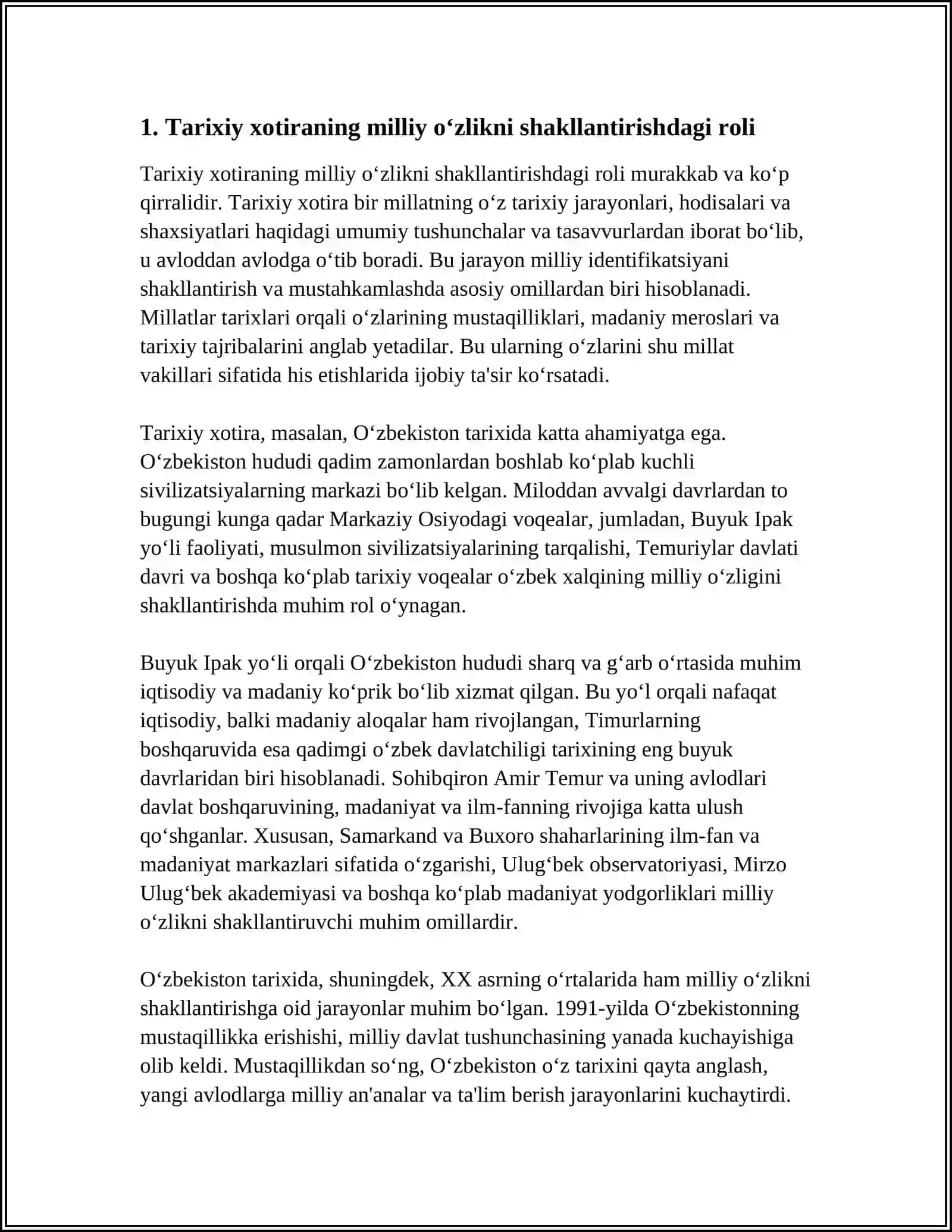O‘ZBEKISTON RESPUBLIKASI PREZIDENTI SHAVKAT MIRZIYOYEVNING MANAVIY YETUK SHAXSNI TARBIYALASHDA TARIXIY XOTIRANING OʻRNI VA SABOQLARI TOGʻRISIDAGI FIKRLAR 4