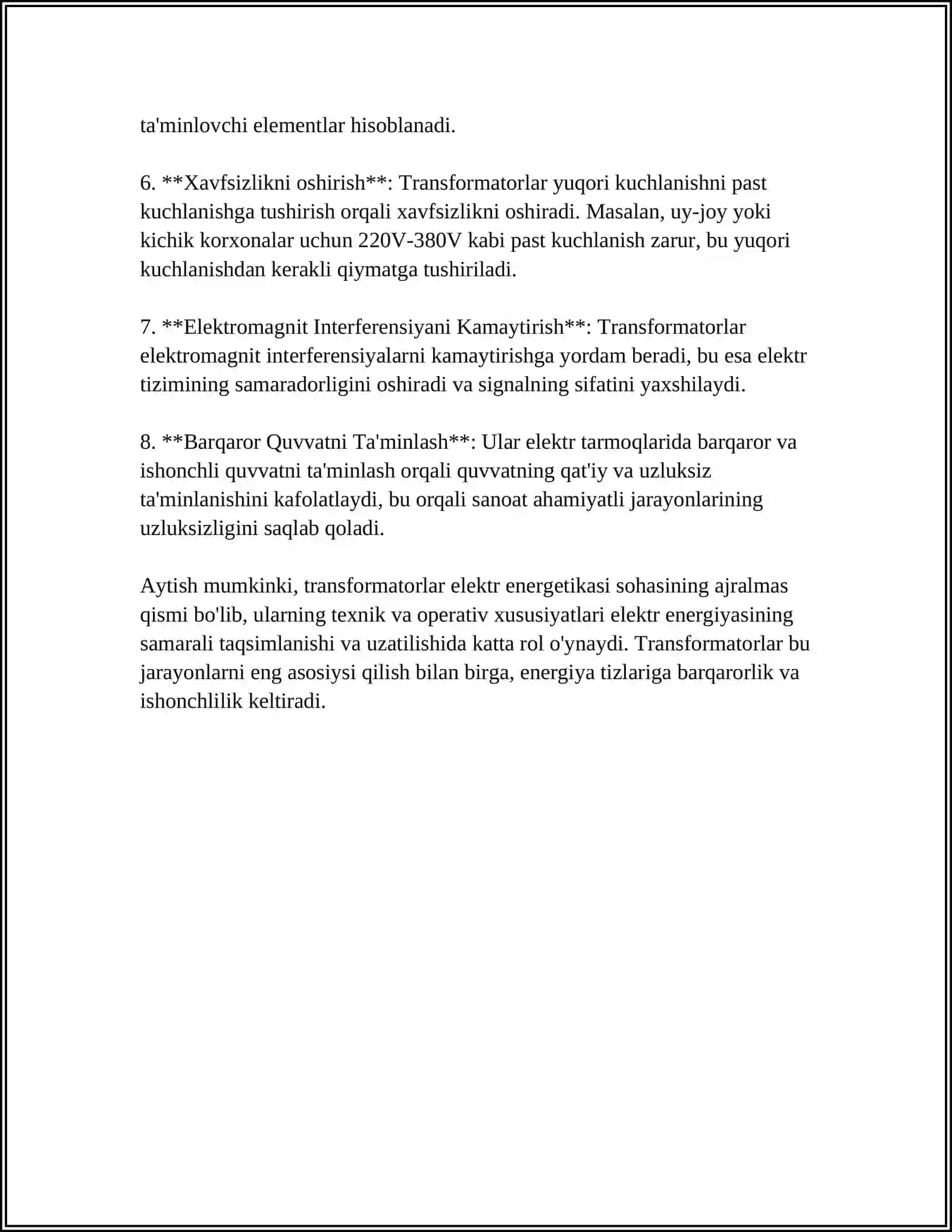 PODSTANTSIYALARDA KUCH TRANSFORMATORLARINING SONI VA QUVVATINI TANLOV 4