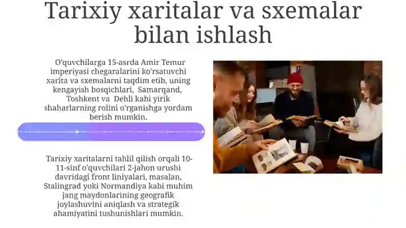 Tarix darslarida oʻquvchilarning olgan bilimlarini mustahkamlash yoʻllari mavzusida 4