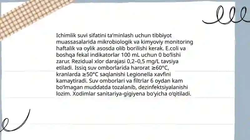 Davolash profilaktika muassasalarida ratsional suv taʼminotining ahamiyati 4