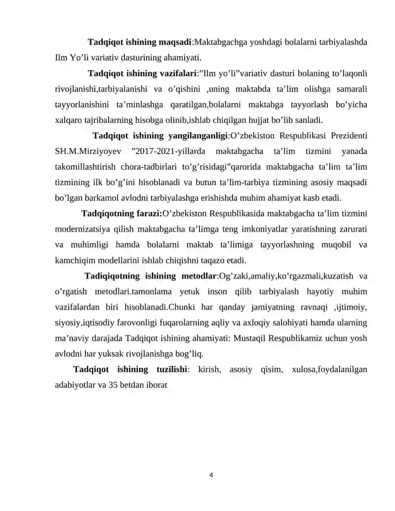 "ILM YO'LI" VARIATIV DASTURI ASOSIDA 6-7 YOSHLI BOLALARNI MAKTAB TA'LIMIGA TAYYORLASH 4