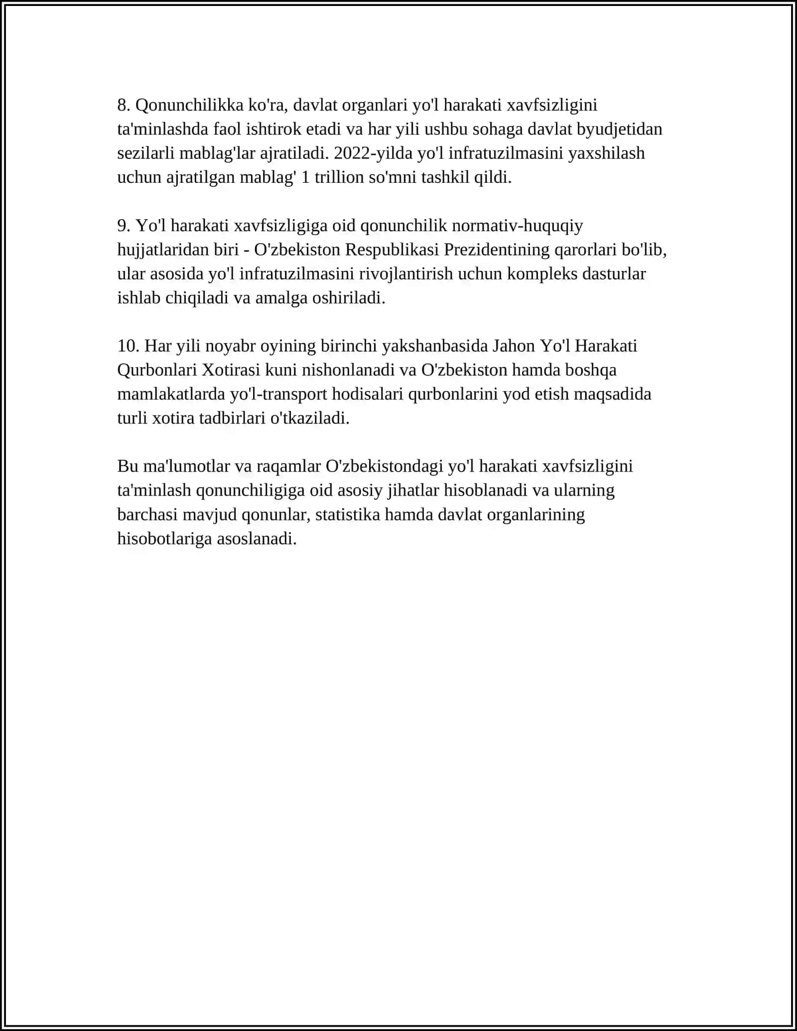 YO'L HARAKATI XAVFSIZLIGINI TA'MINLASHNING TASHKILIY-HUQUQIY ASOSLARI 4