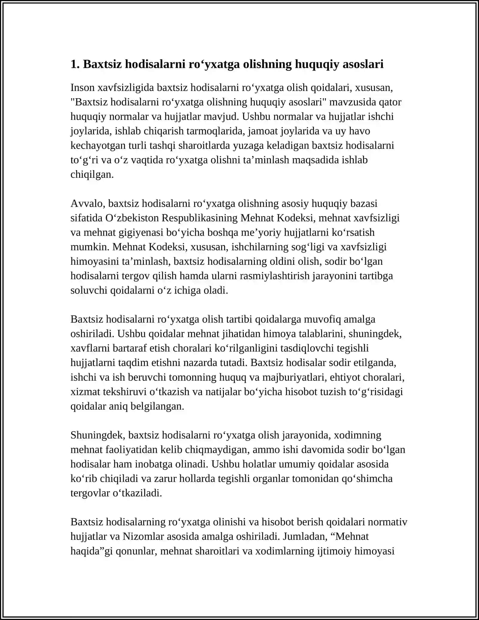 INSON XAYOT XAFSIZLIGIDA BAXTSIZ HODISALARNI RO‘YXATGA OLISH QOIDALARI 4