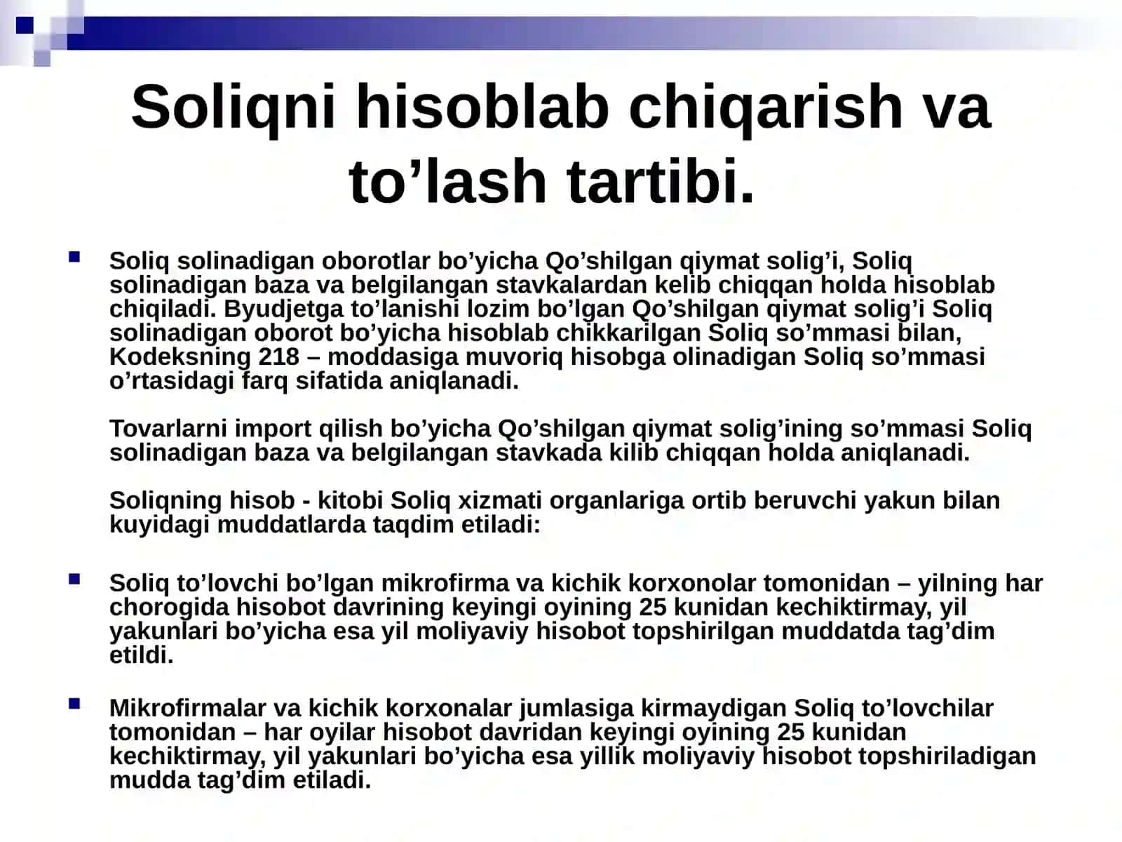 Import qilinadigantovarlar va xizmatlarga soliq, soliqni hisoblash va byudjetga to`lash tartibi 4