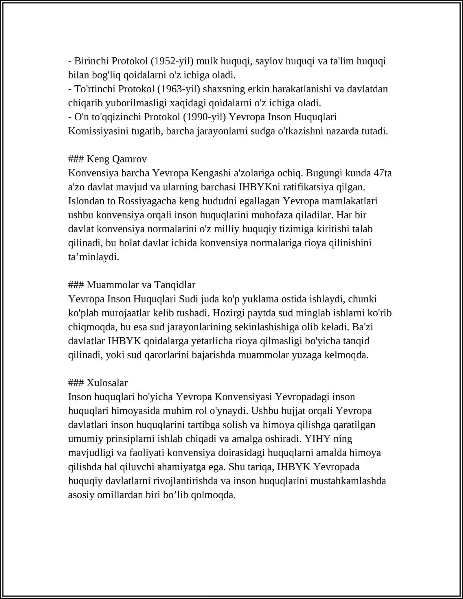 INSON HUQUQLARINI HIMOYA QILISH BOʻYICHA YEVROPA TIZIMI 4