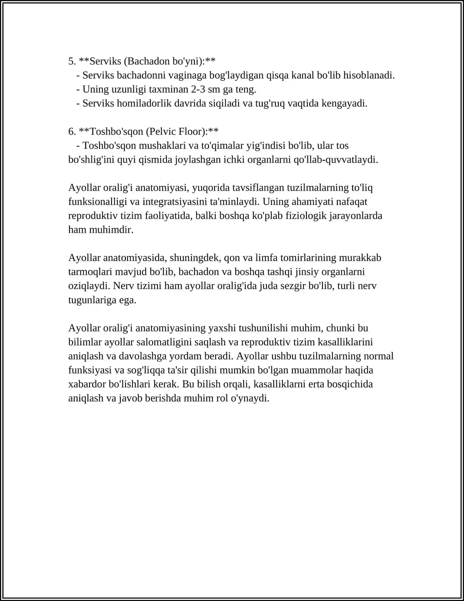Ayollar oralig'i anatomiyasi 4