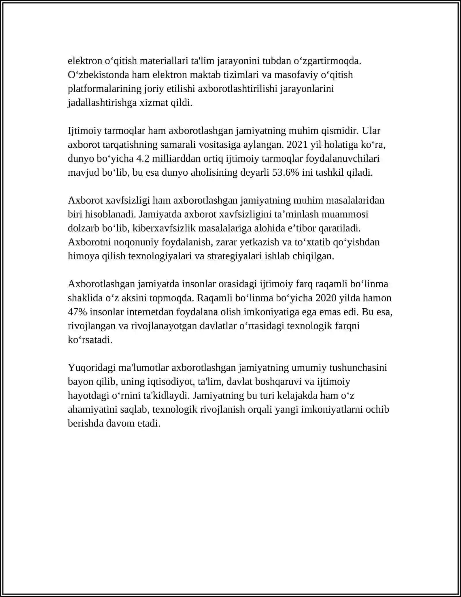 AXBOROTLASHGAN JAMIYAT VA UNING ISTIQBOLLARI ( A. TOYNBI, E. TOFFLER ASARLARINING QIYOSIY TAXLILI ASOSIDA) 4