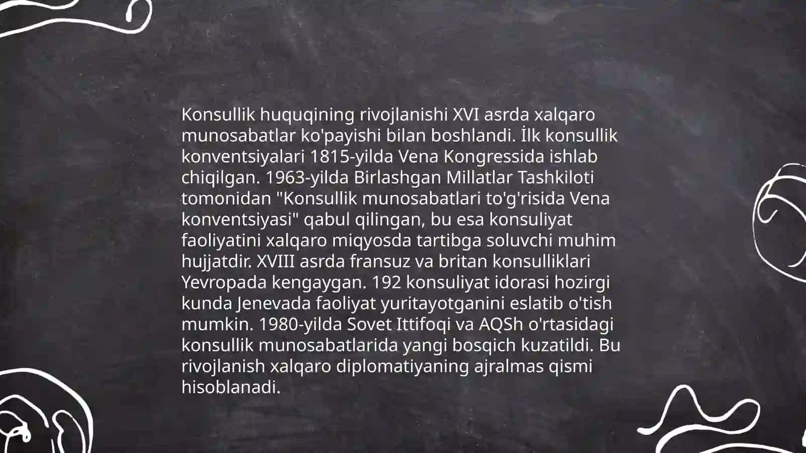 Diplomatik va konsullik huquqini o'rganish, xalqaro munosabatlar, diplomatiya va tashqi siyosat, davlatlar orasidagi munosabatlarni tartibga soluvchi xalqaro normalar, diplomatiya tashqi siyosatning bir turi ekanligini bilish 4
