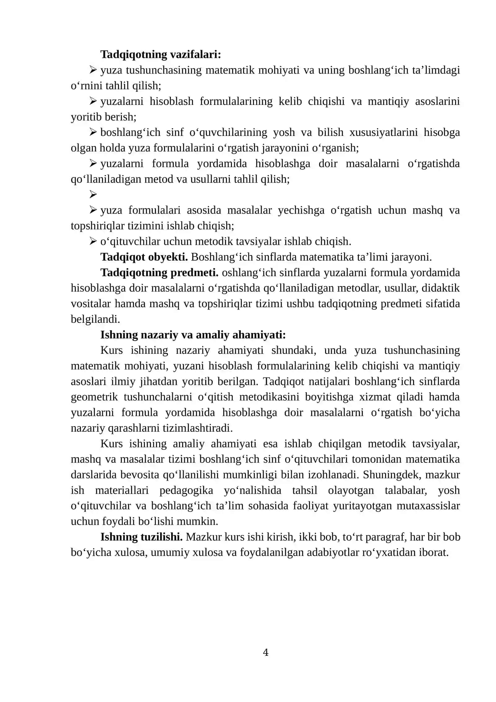 "YUZALARNI FORMULA YORDAMIDA HISOBLASHGA DOIR MASALALARNI O‘RGATISH METODIKASI" 4