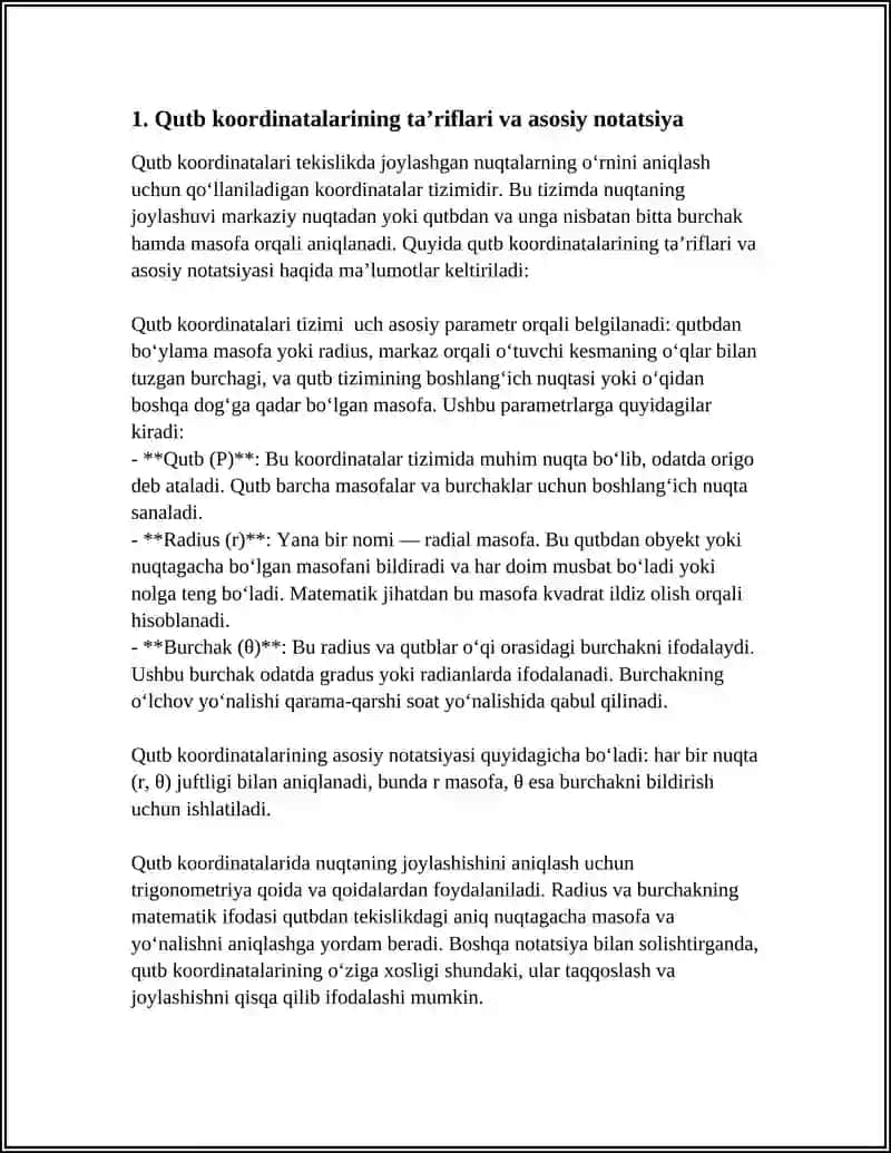 QUTB, SILINDRIK VA SFERIK KOORDINATALAR SISTEMASI 4