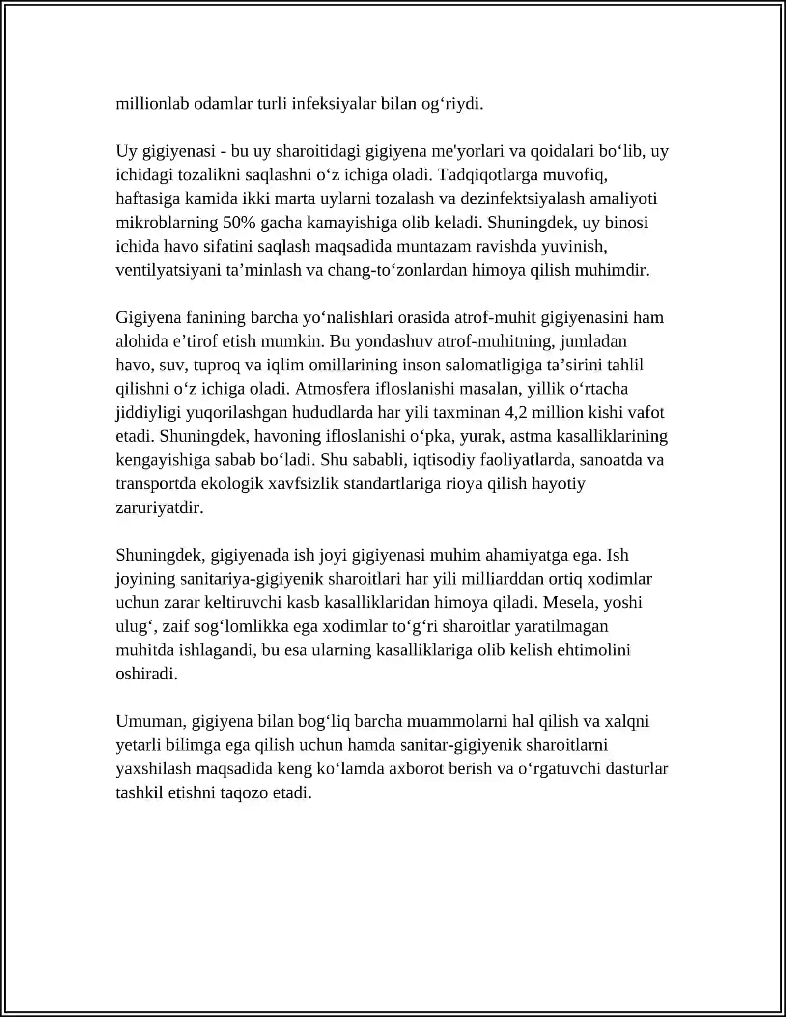 TANA GIGIYENASI, UYQU, KUN TARTIBI.ULARNING SALOMATLIKKA TAʼSIRI 4