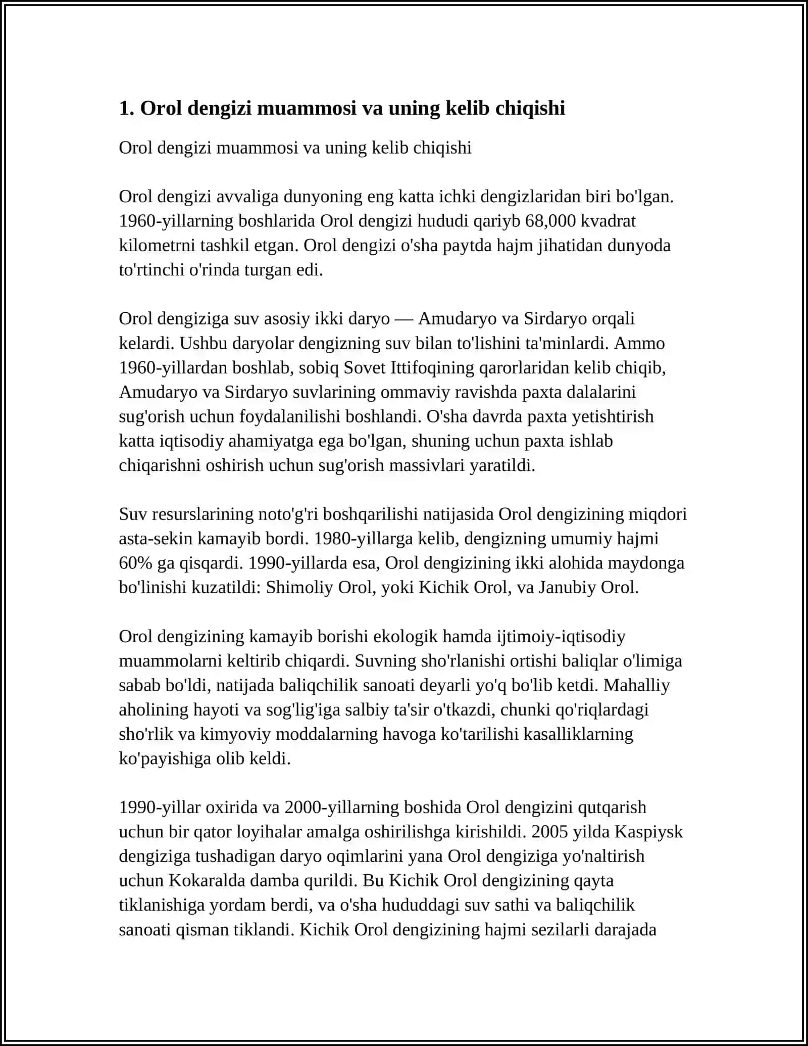 Orol va Orol Bo‘yi Xususiyatlari Ziddiyatları Soglamlashtirishda Davlatning Ekologik Siyosati 4