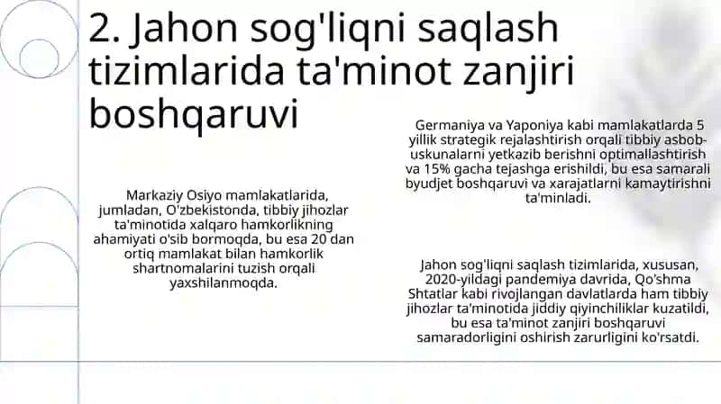 Tibbiy uskunalar ta'minotini tashkil etishdagi xalqaro tajriba 4