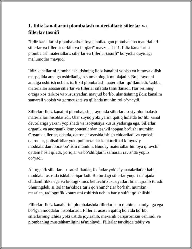 ILDIZ KANALLARINI PILOMBALASHDA QOLLANILADIGAN PILOMBA MATERIALLARI SILLERLAR FILLERLAR TARKIBI VA FARQLARI 4