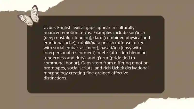 Semantic fields and lexical typology: "Emotions and Feelings" in Uzbek and English 4