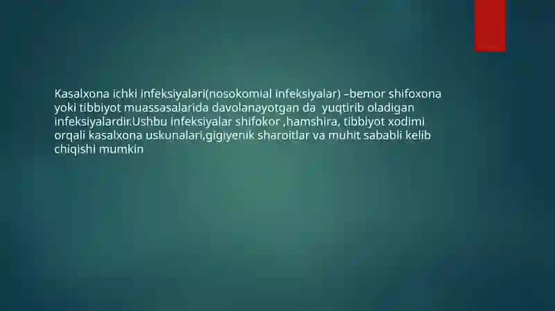 Kasalxona ichki infeksiyalarni kelib chiqishi uchun havo muhitining bakteriologik ifloslanganligining ahamiyati 4