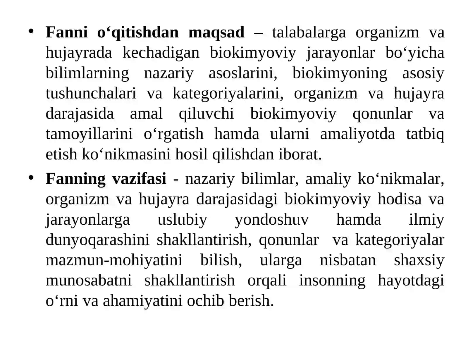 Biokimyo va molekulyar biologiya fanining predmeti va vazifalari 4