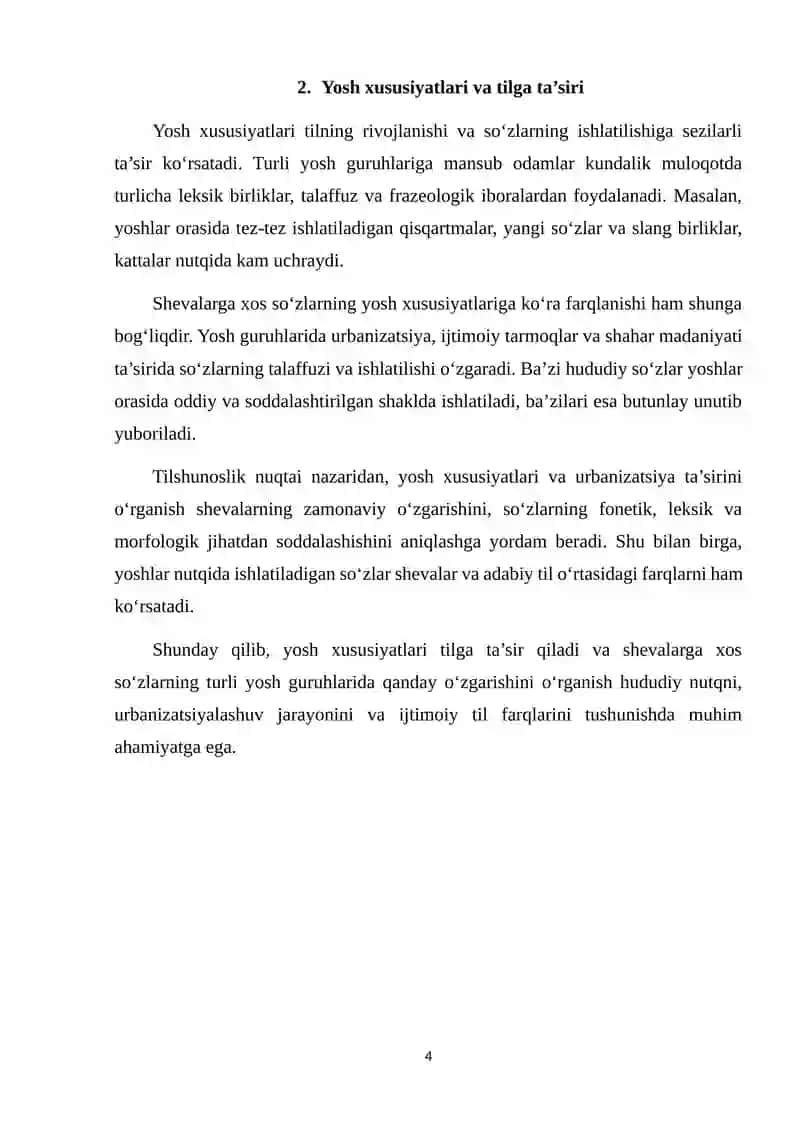Shevalarga xos so‘zlarning yosh xususiyatlariga ko‘ra farqlanishi 4