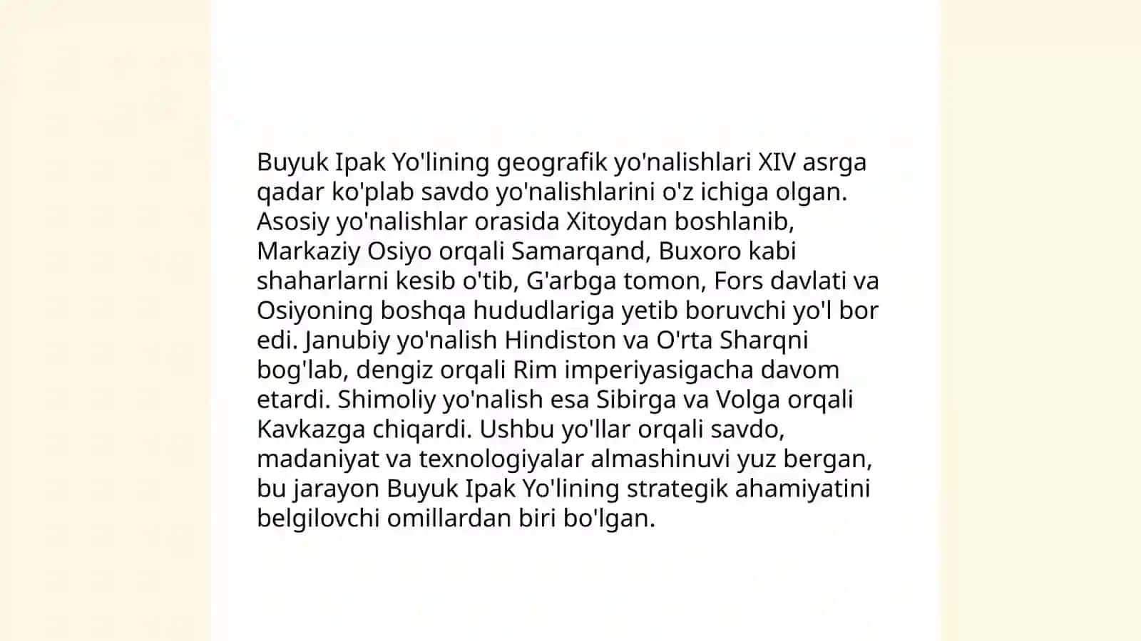 Buyuk ipak yo'li va uning insoniyat tarixidagi o'rni 4
