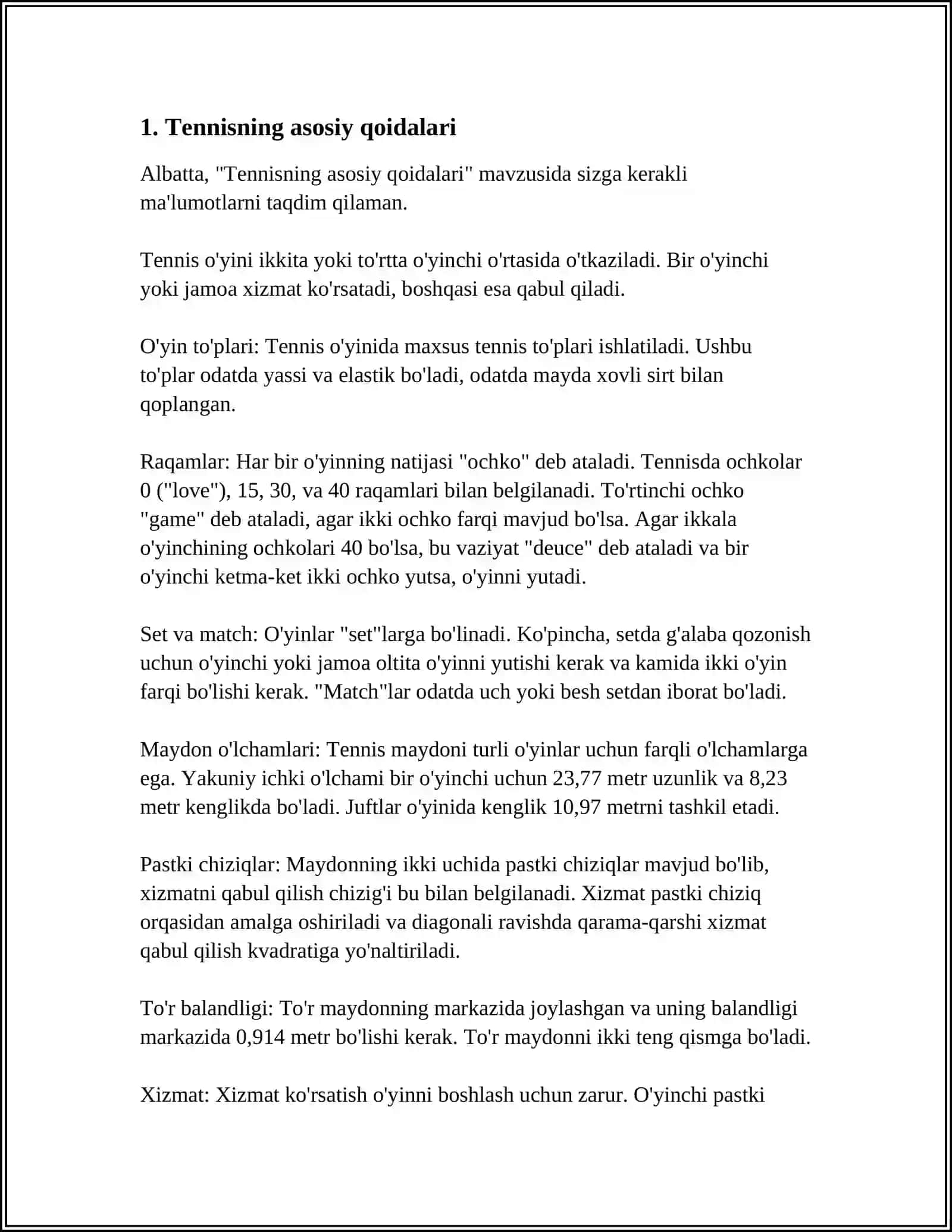 TENNIS MAVZUSIDA JISMONIY TARBIYA FANIDAN MUSTAQIL ISH 4