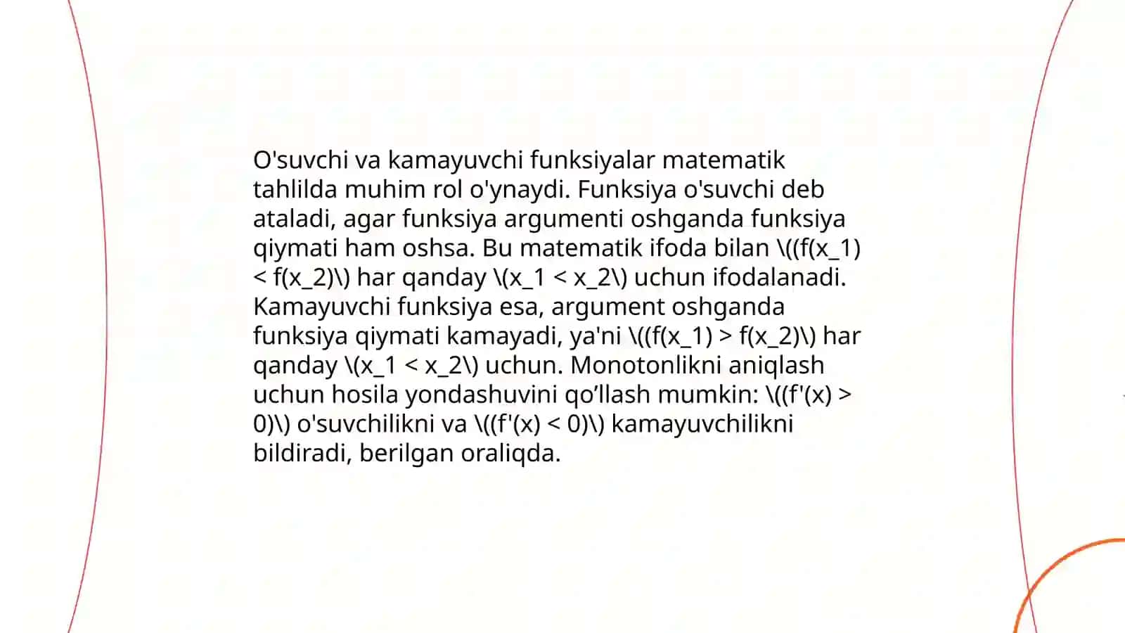 Funksiyaning oʻsishi va kamayishi 4