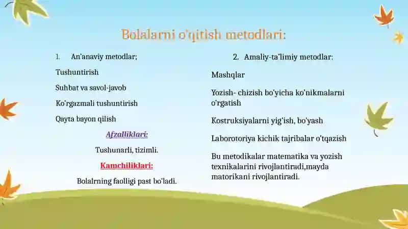 Bolalarni maktabga tayyorlash fanlarini o’qitish metod va vositalari 4