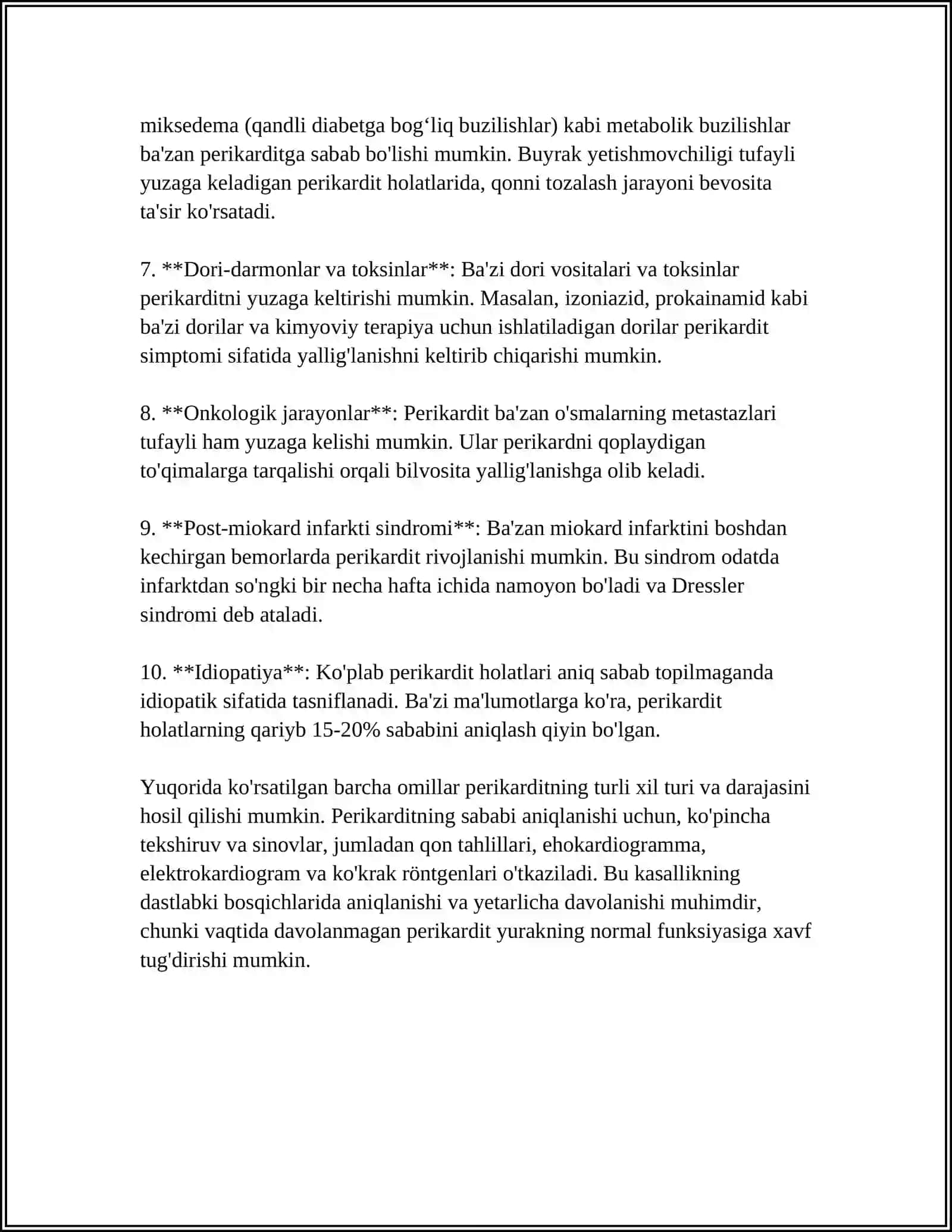 MUSTAQIL ISH Mavzu: PERIKARDIT 4