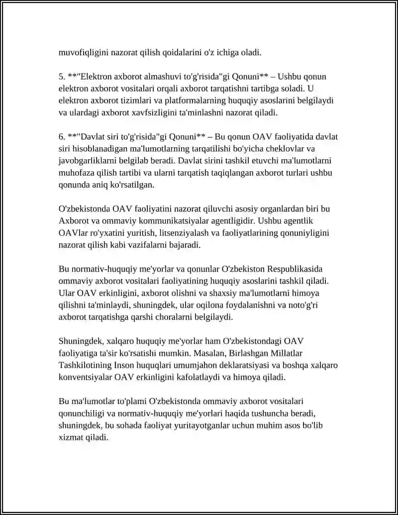 O'zbekiston Respiblikasida Ommaviy Axborot Vositalari Faoliyati 4