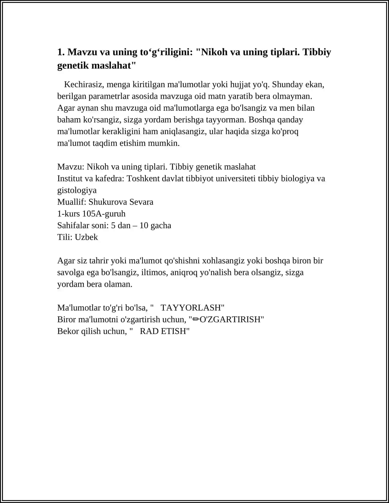 NIKOH VA UNING TIPLARI.TIBBIY GENETIK MASLAHAT 4
