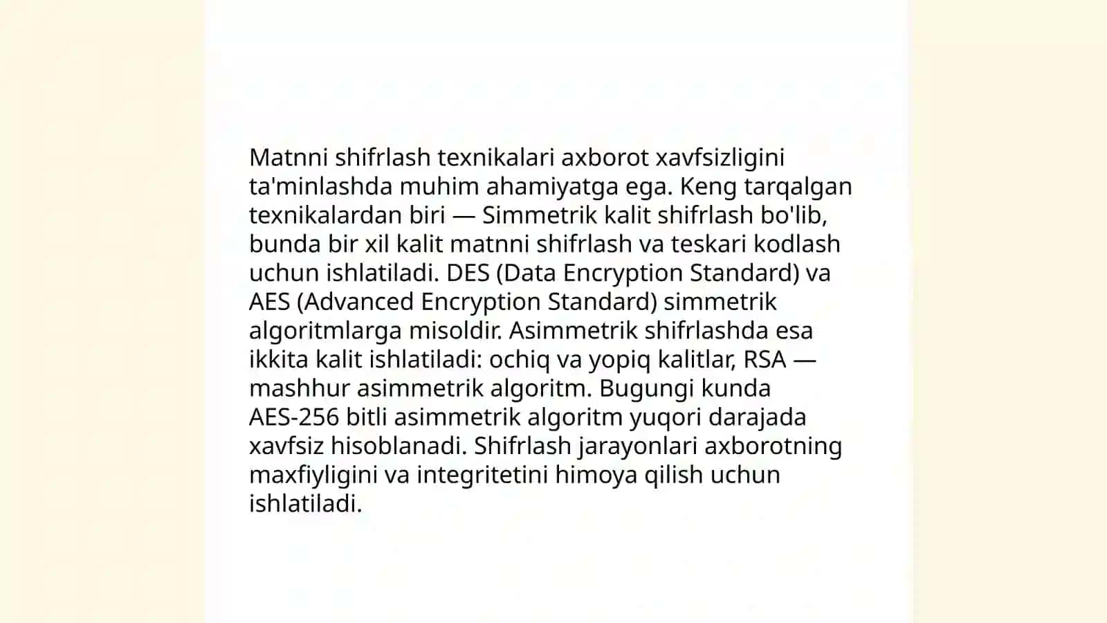Simmetrik o‘rin almashtirish algoritmlari asosida matnni shifrlovchi dastur 4