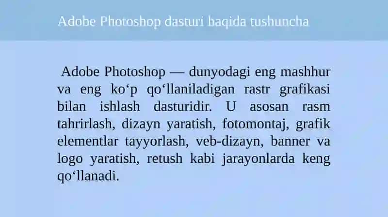Adobe Photshop dasturining grafik obyektlarda ranglar va qatlamlar bilan ishlash 4