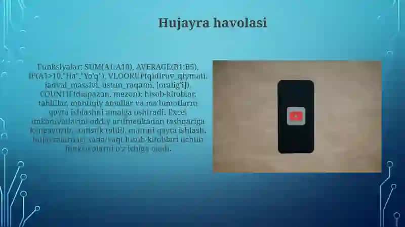 Ms exsel dasturi interfeysi va vazifasi 4