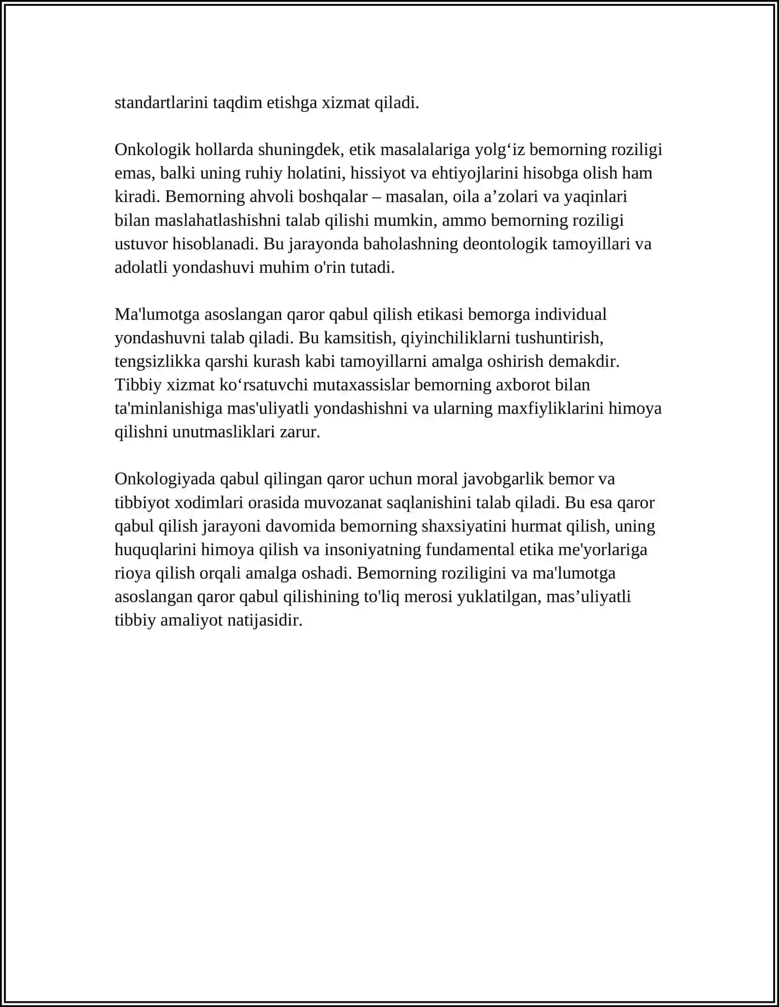 Onkologiya, Psixiatriya, Gerontologiya, Pediatriyadagi Asosiy Deontologik Yondashuvlar 4