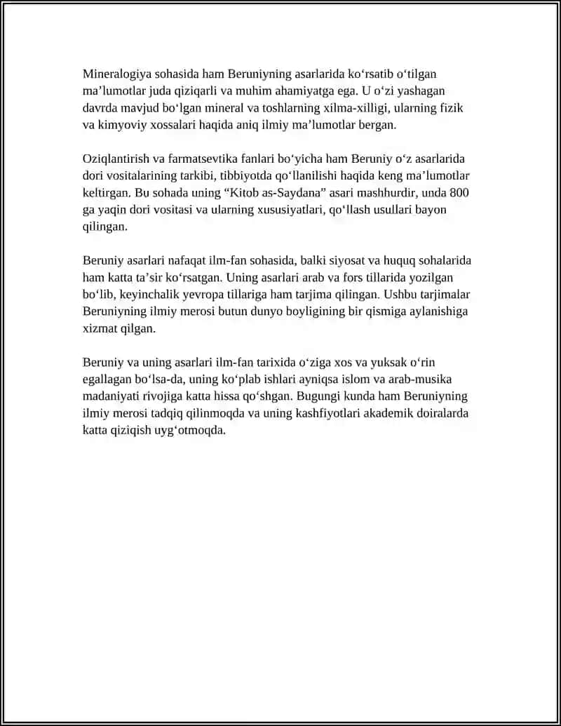 BERUNIYNING BIBLIOGRAFIK FAOLIYATI XAQIDA NIMALARNI BILASZ 4