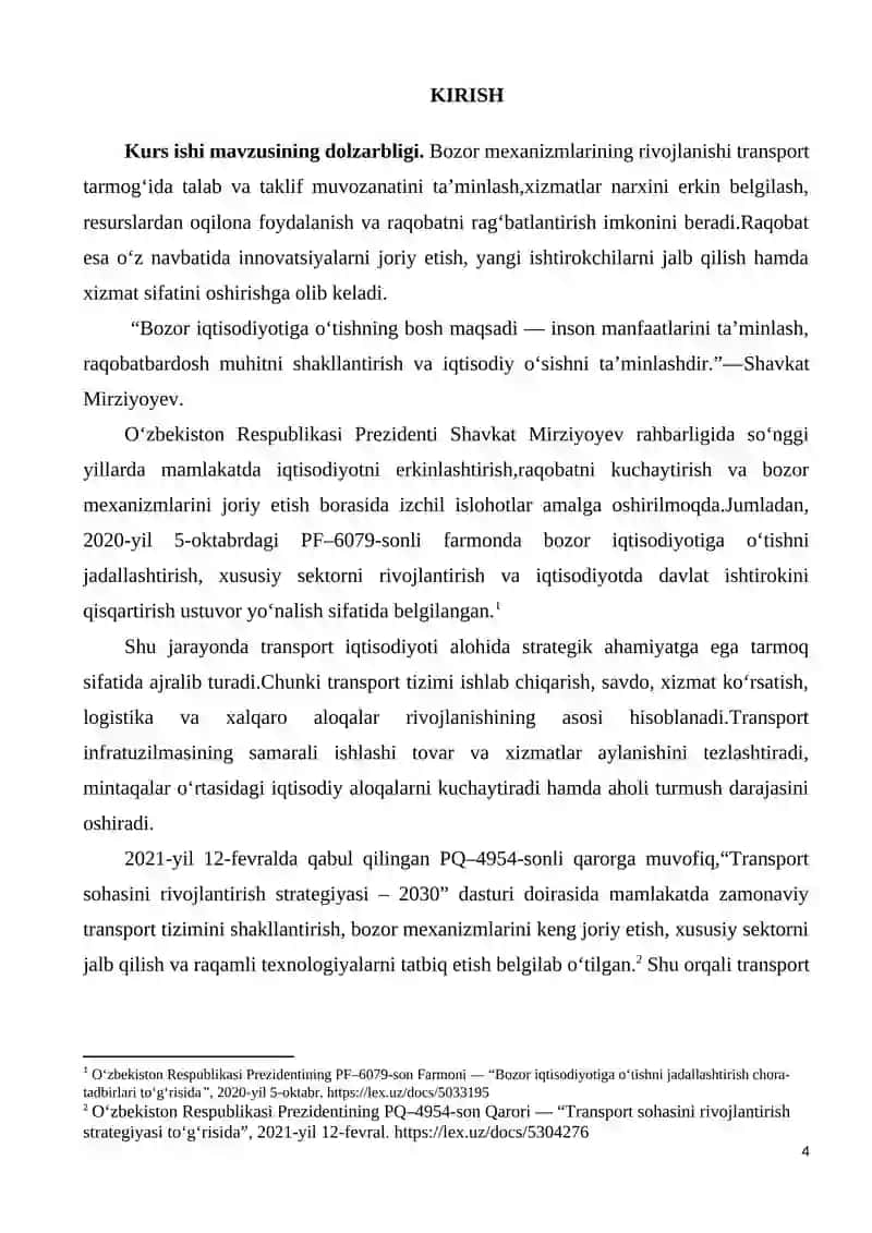 Transport iqtisodiyotida raqobat va bozor mexanizmlarining rivojlanishi 4