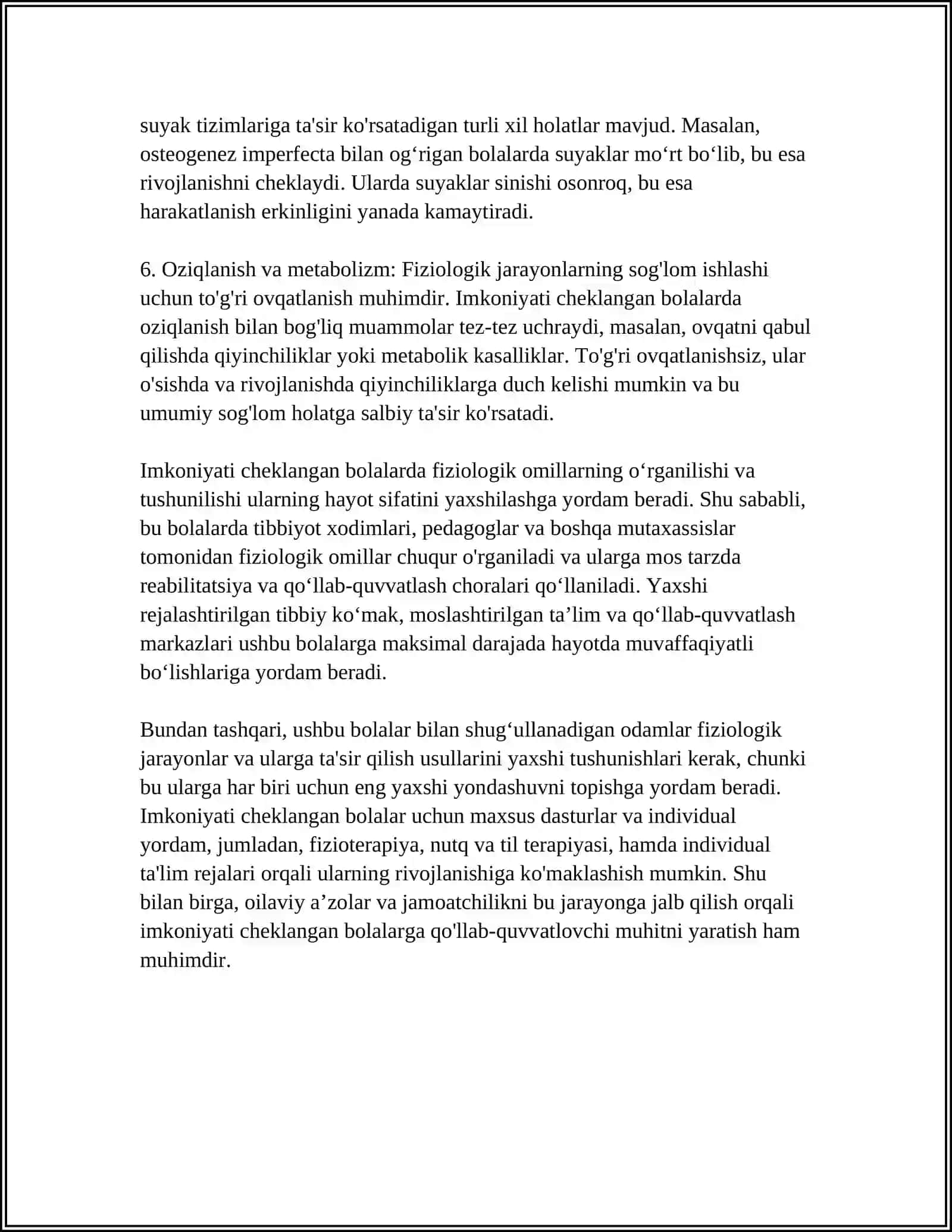 MAXSUS INKULYUZIV TALIMDA IMKONIYATI CHEKLANGAN BOLALARGA TALIM BERISHDA FIZOLOGIK OMILLARNING ROʻLI 4