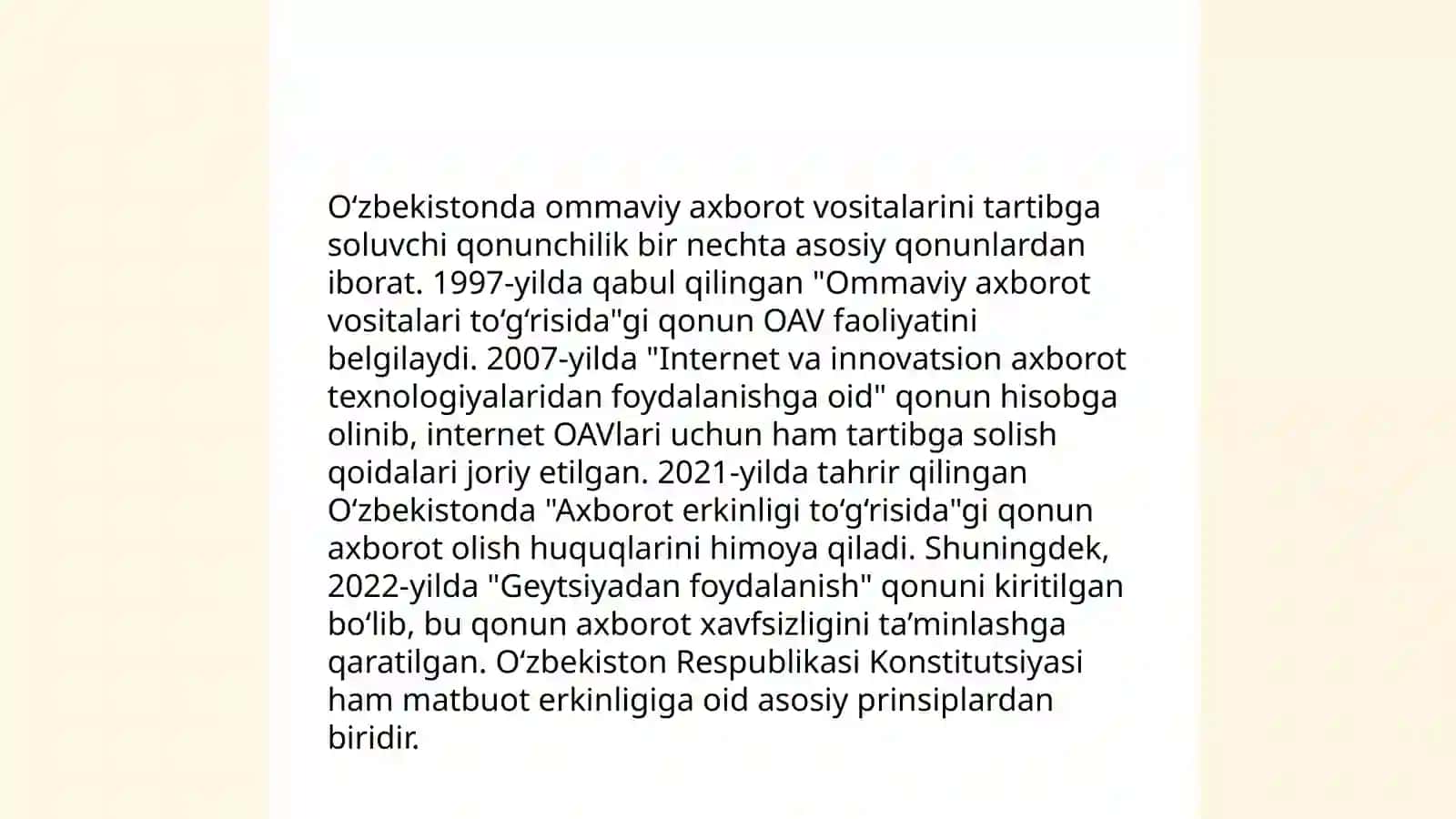Oʻzbekiston respublikasi ommaviy axborot vositalarining faoliyati 4