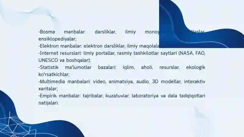 GEOGRAFIYA VA TABIIY FAN (SCIENCE) FANLARIDAN ZAMONAVIY MULTIMEDIYA ILOVALARINI YARATISHDA AXBOROT AXBORON MANBALARI BILAN ISHLASH USULLARI 4