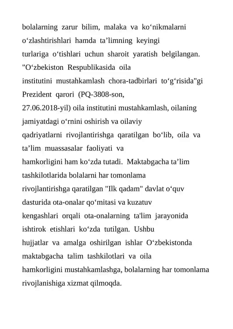 Maktabgacha ta’lim tashkiloti va oila hamkorligininig bugungi kundagi muhim jihatlari tahlili 4