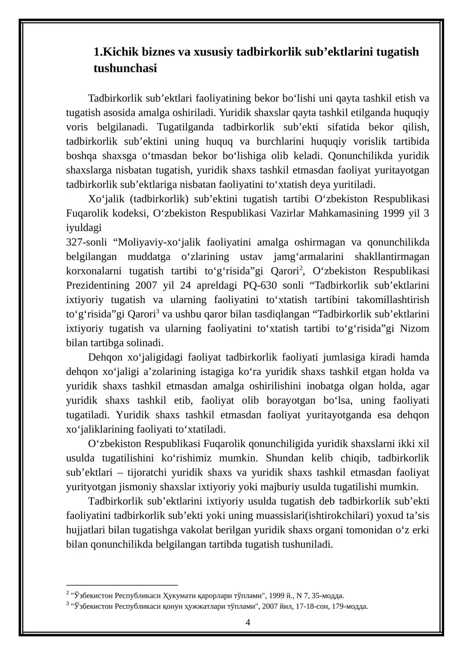 Kichik biznes va xususiy tadbirkorlik sub’ektlarini tugatish 4