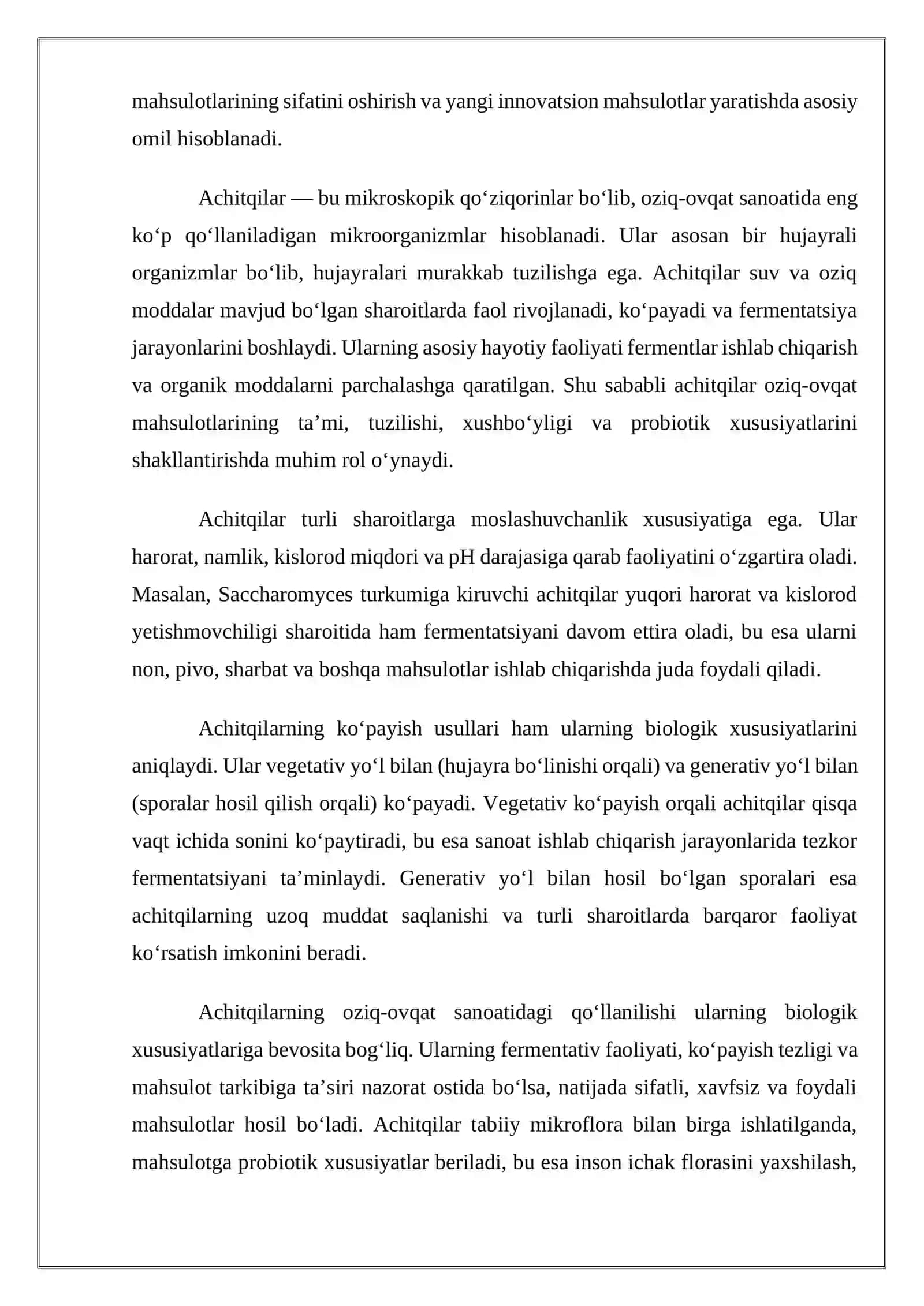 Achitqilarning oziq-ovqat sanoatida tutgan o'rni 4