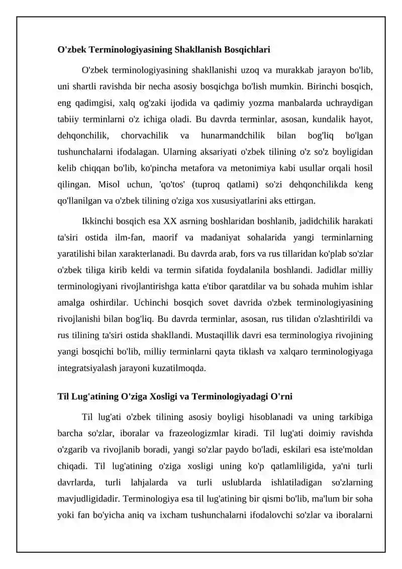 Til va terminologiya. O'zbek terminologiyasining taraqqiyot bosqichlari. Tilning lug'at tarkibi 4