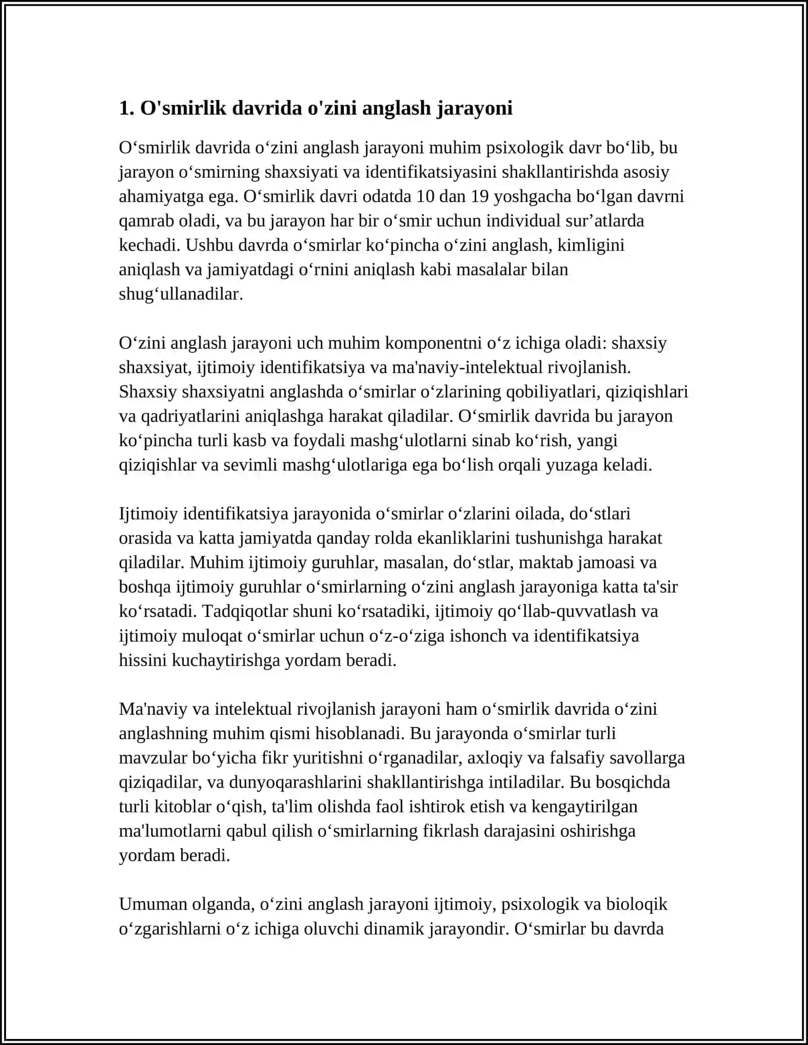 O‘SMIRLIK DAVRIDA O'Z O'ZIGA BAHO BERISH TIZIMNING RIVOJLANISHI MUAMMOSI 4