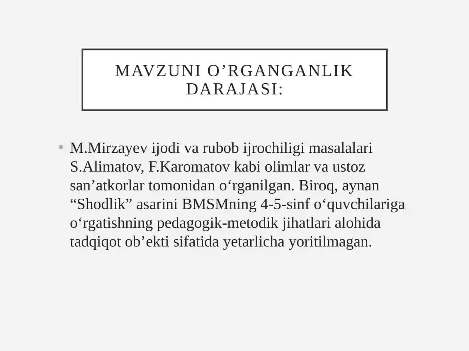M.Mirzayevning “Shodlik” asarini qashqar rubob cholg‘usida o‘rgatish metodikasi 4