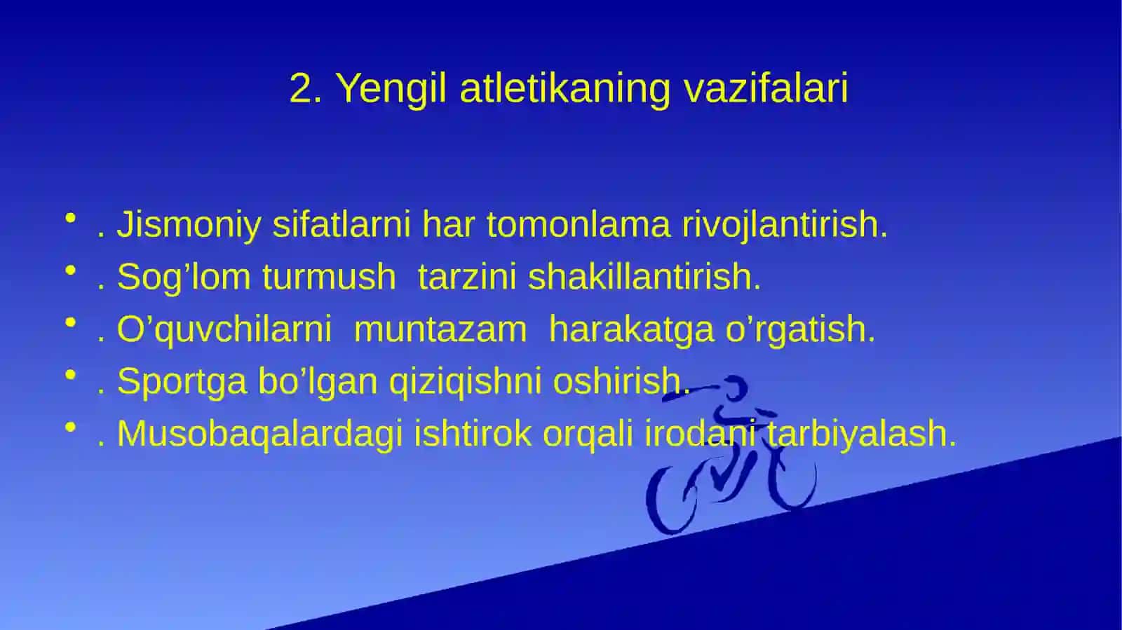 Yengil atletikaning jismoniy tarbiya tizimidagi o’rni va ahamiyati 4